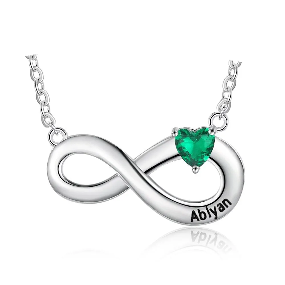 Personalized 1 Stone 1 Name Infinity Pendant