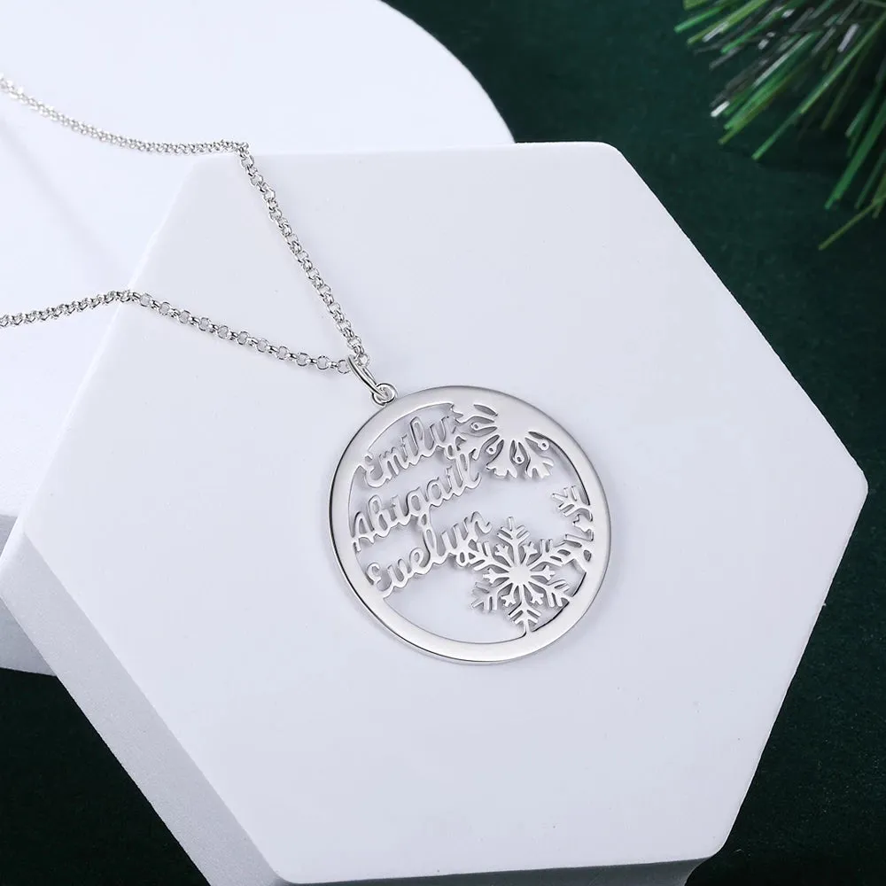 Personalized 3 Names Snowflake Necklaces Pendants