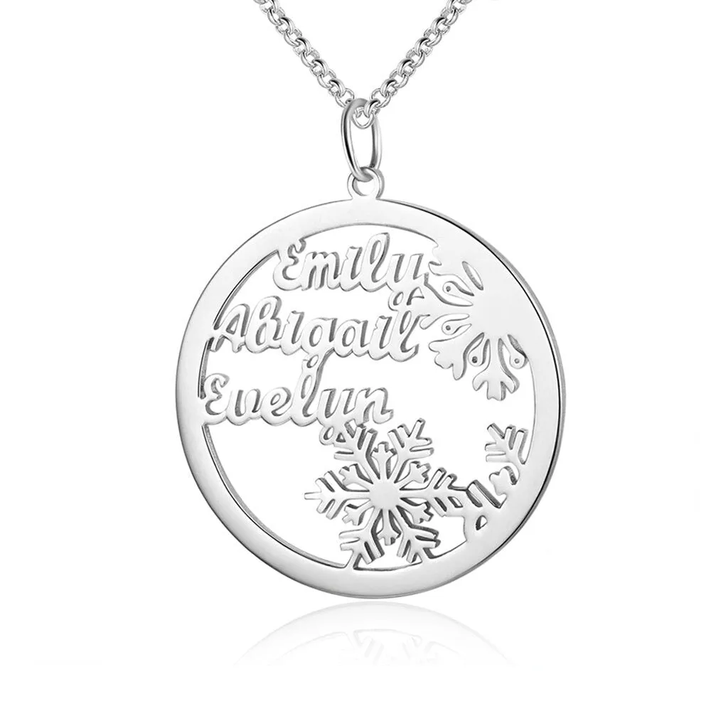 Personalized 3 Names Snowflake Necklaces Pendants