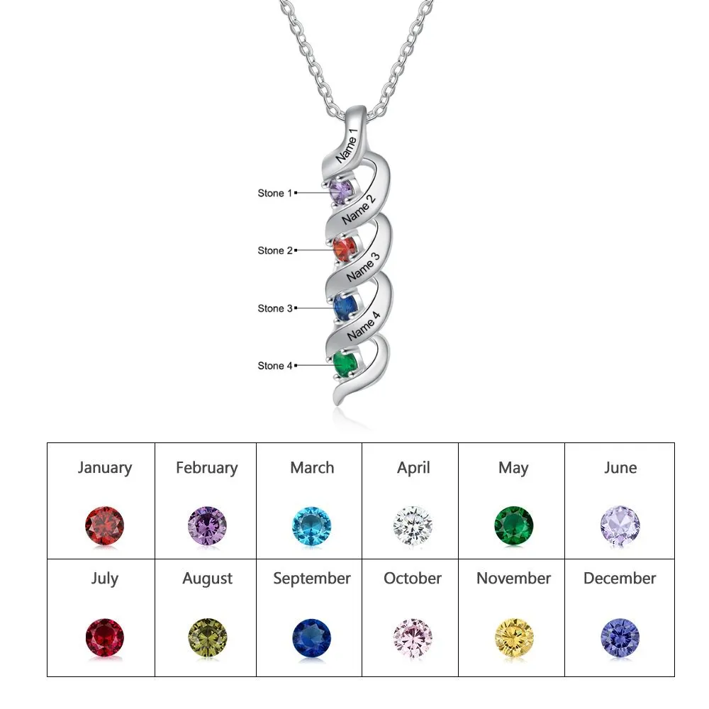 Personalized 4 Stones Twisted Pendant