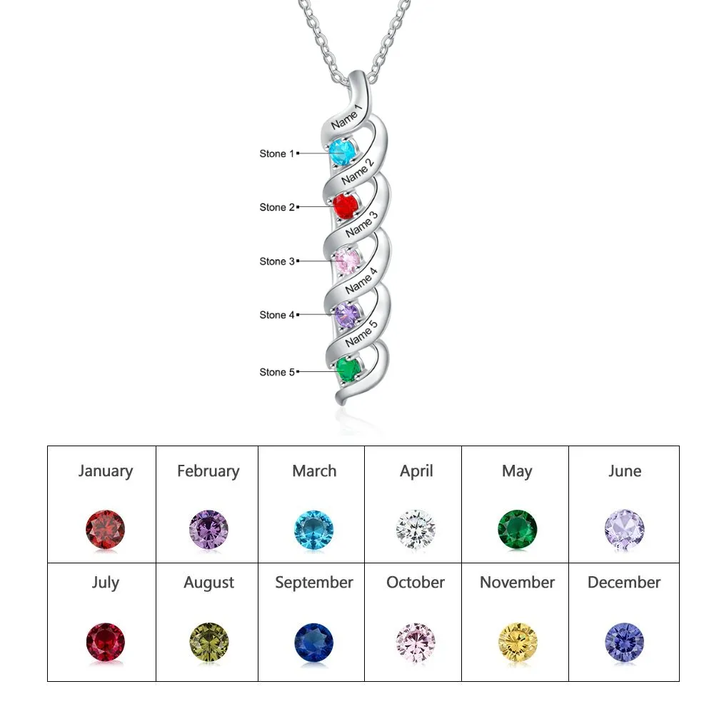 Personalized 5 Stones Twisted Pendant