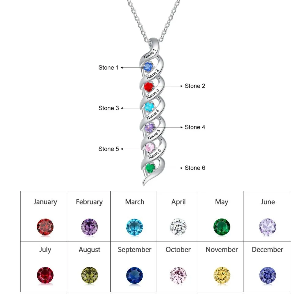 Personalized 6 Stones Twisted Pendant