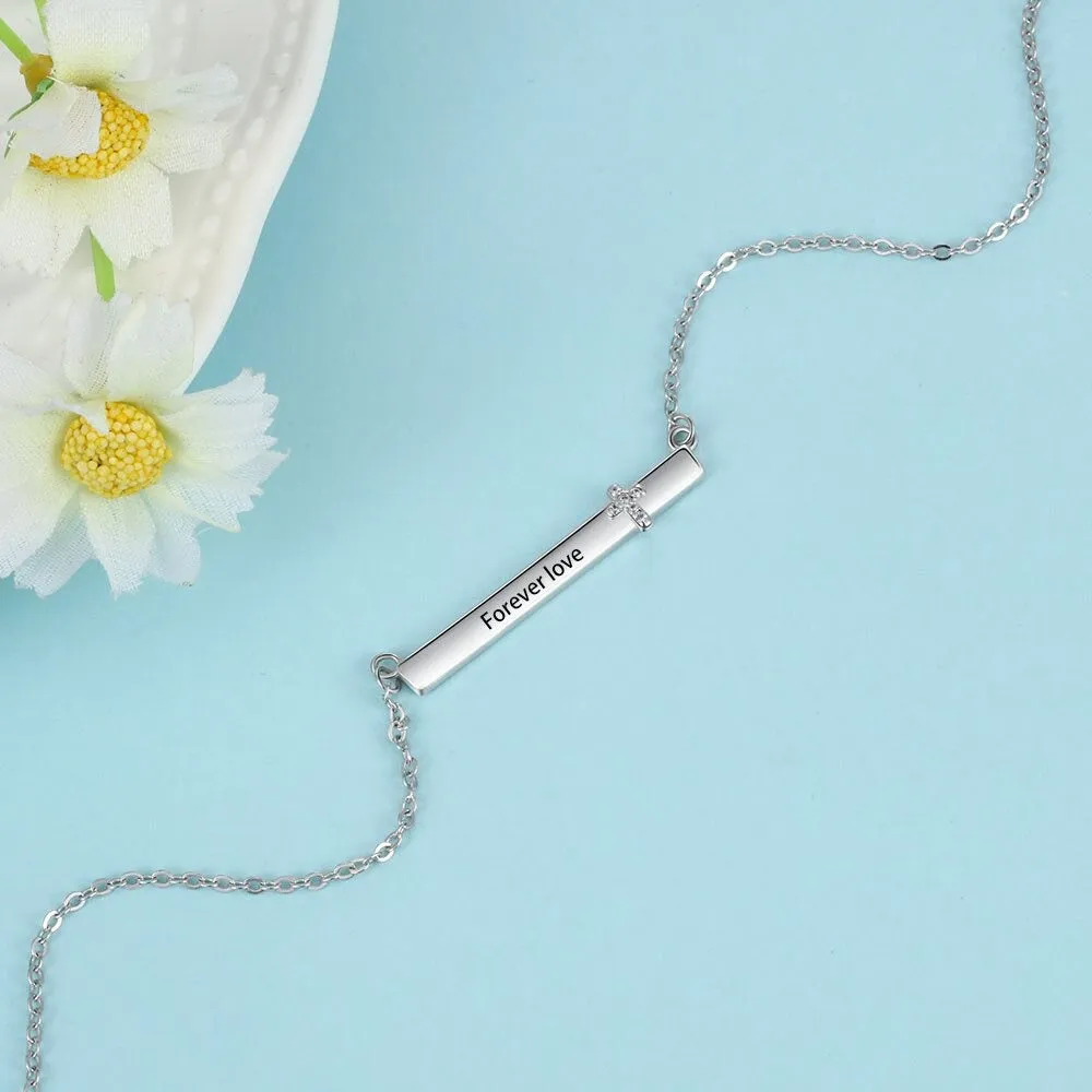 Personalized Name Necklace Strip-Shape With Cross