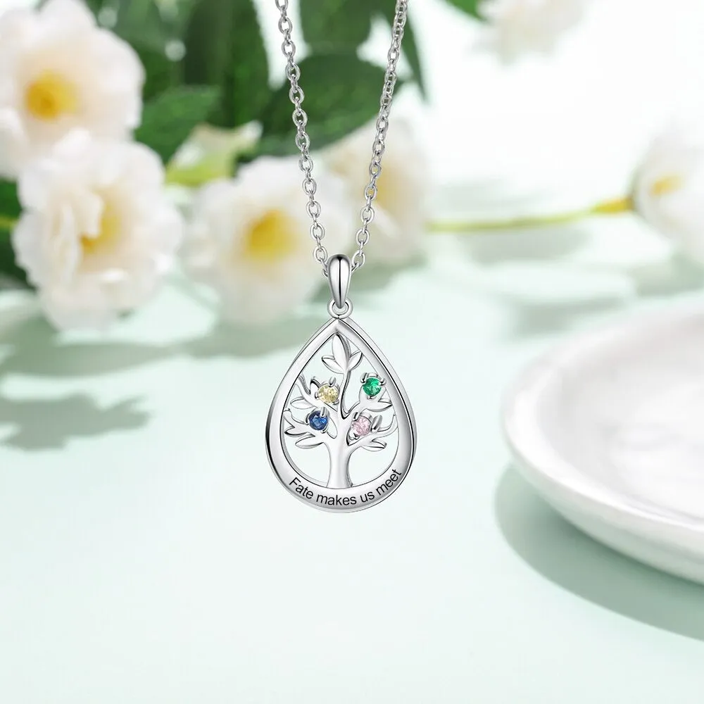 Personalized Tree of Life Necklace 4 Stones