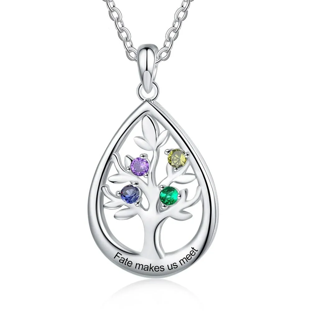 Personalized Tree of Life Necklace 4 Stones