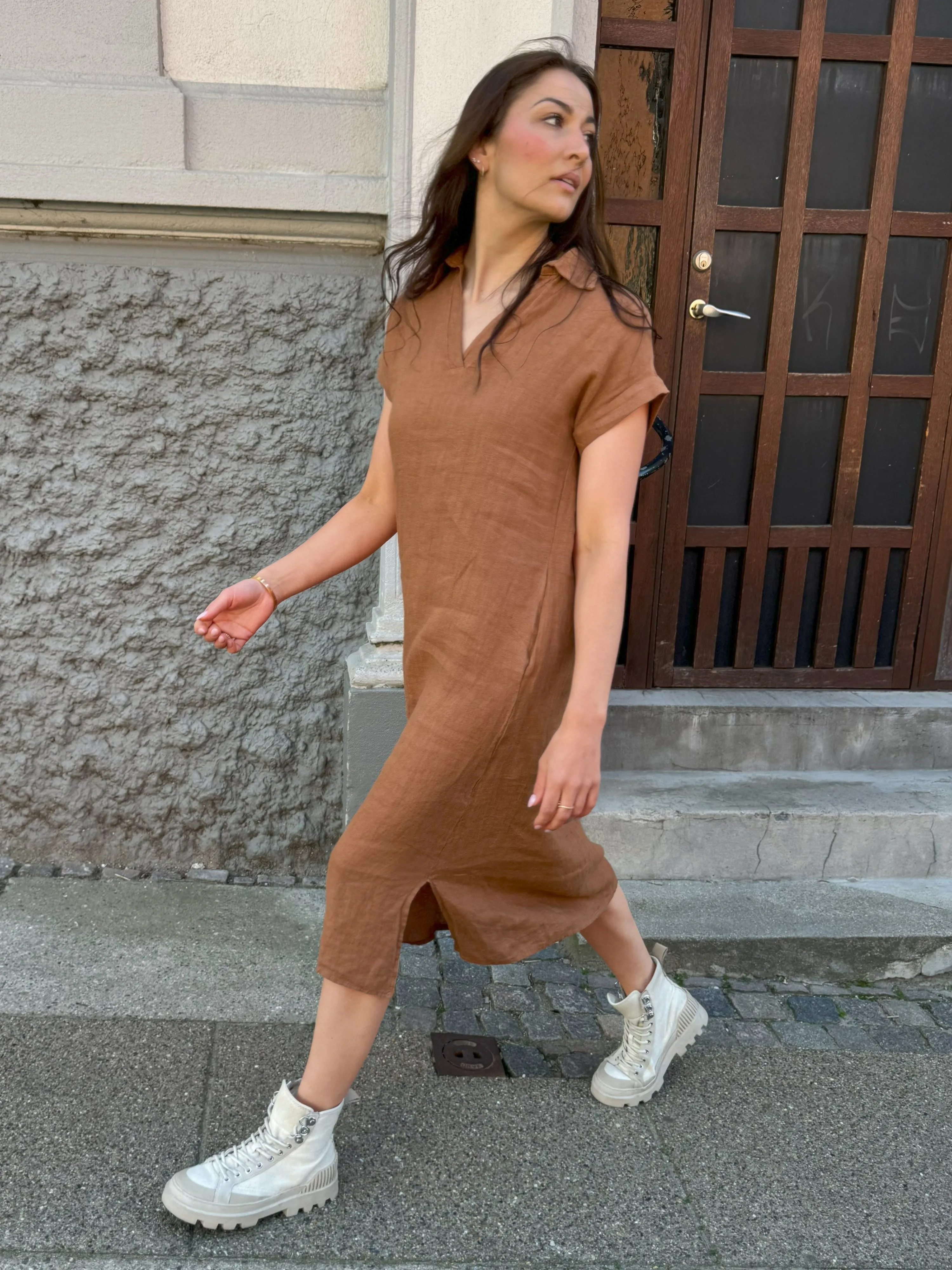 POLETTE Leinenkleid - Mocca Mousse