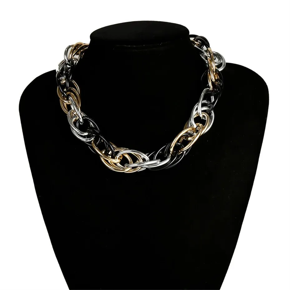 Punk Multi Layered Gold Color Chain Choker Necklace Jewelry for Women Hip Hop