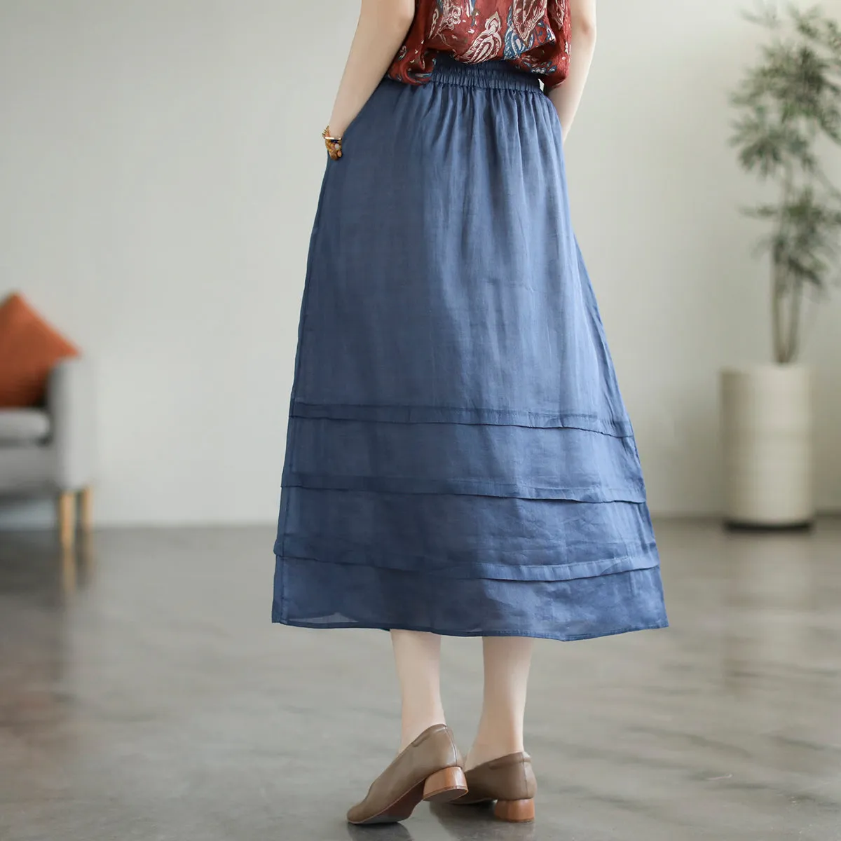 Retro A-Line Summer Patchwork Linen Skirt