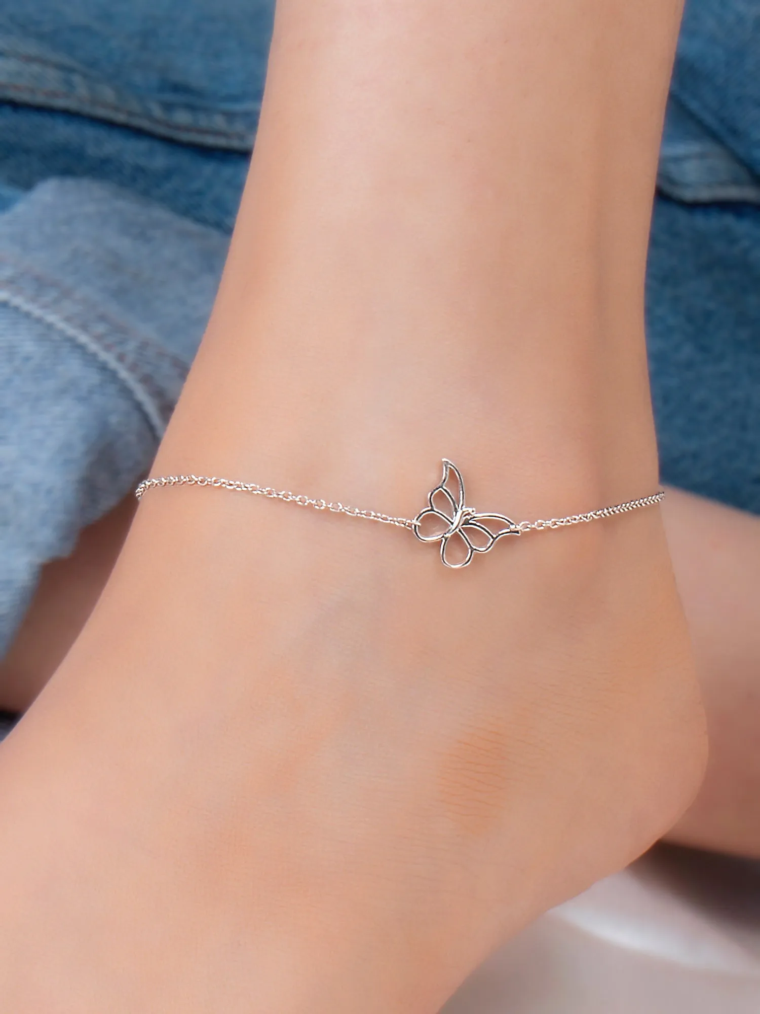 Single Butterfly Anklet In Pure Silver For Women