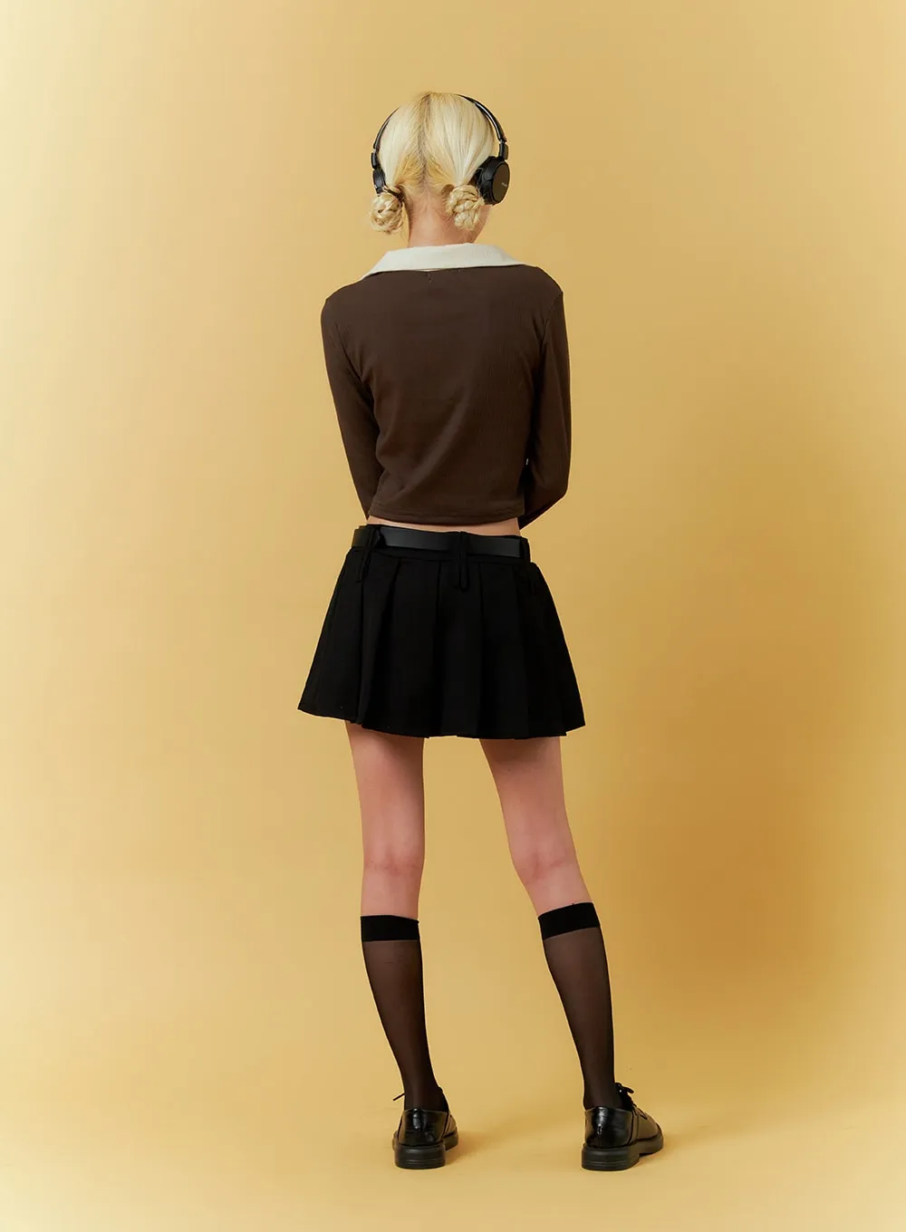 Solid Pleated Mini Skirt IF408