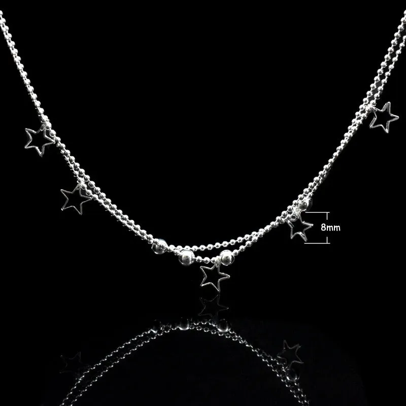 Sterling Silver Double Layer Small Star & Heart Anklet