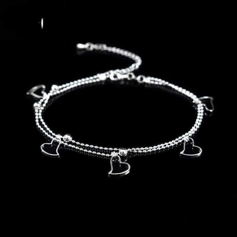 Sterling Silver Double Layer Small Star & Heart Anklet