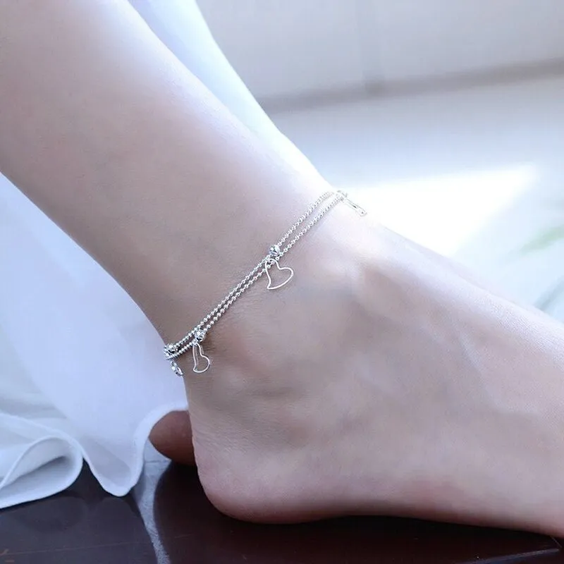 Sterling Silver Double Layer Small Star & Heart Anklet