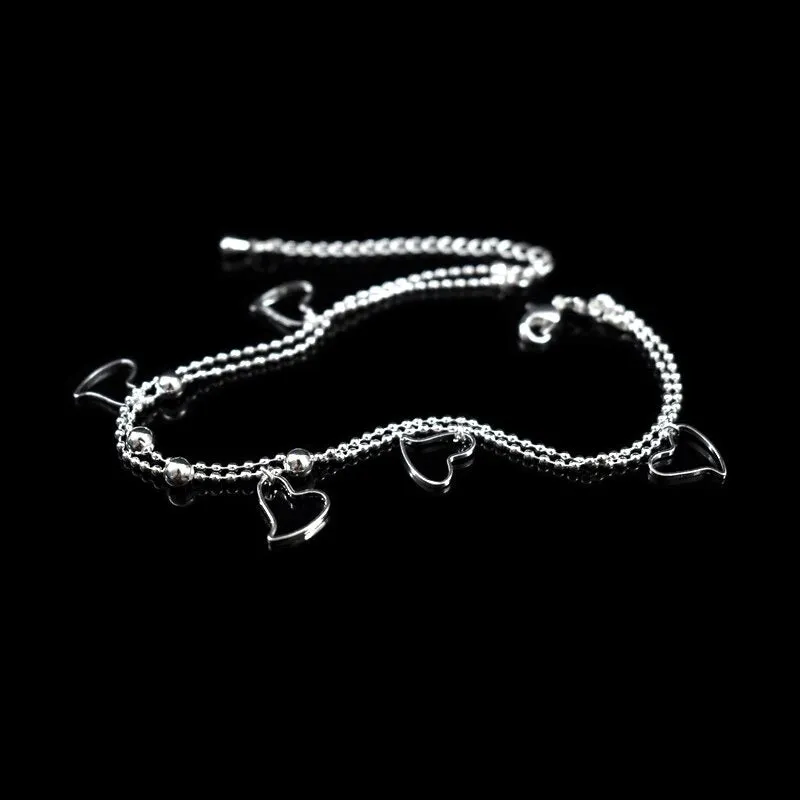 Sterling Silver Double Layer Small Star & Heart Anklet