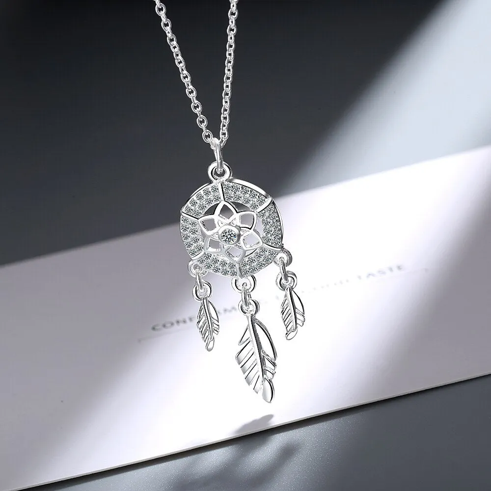 Sterling Silver Dream Catcher Pendant Necklace