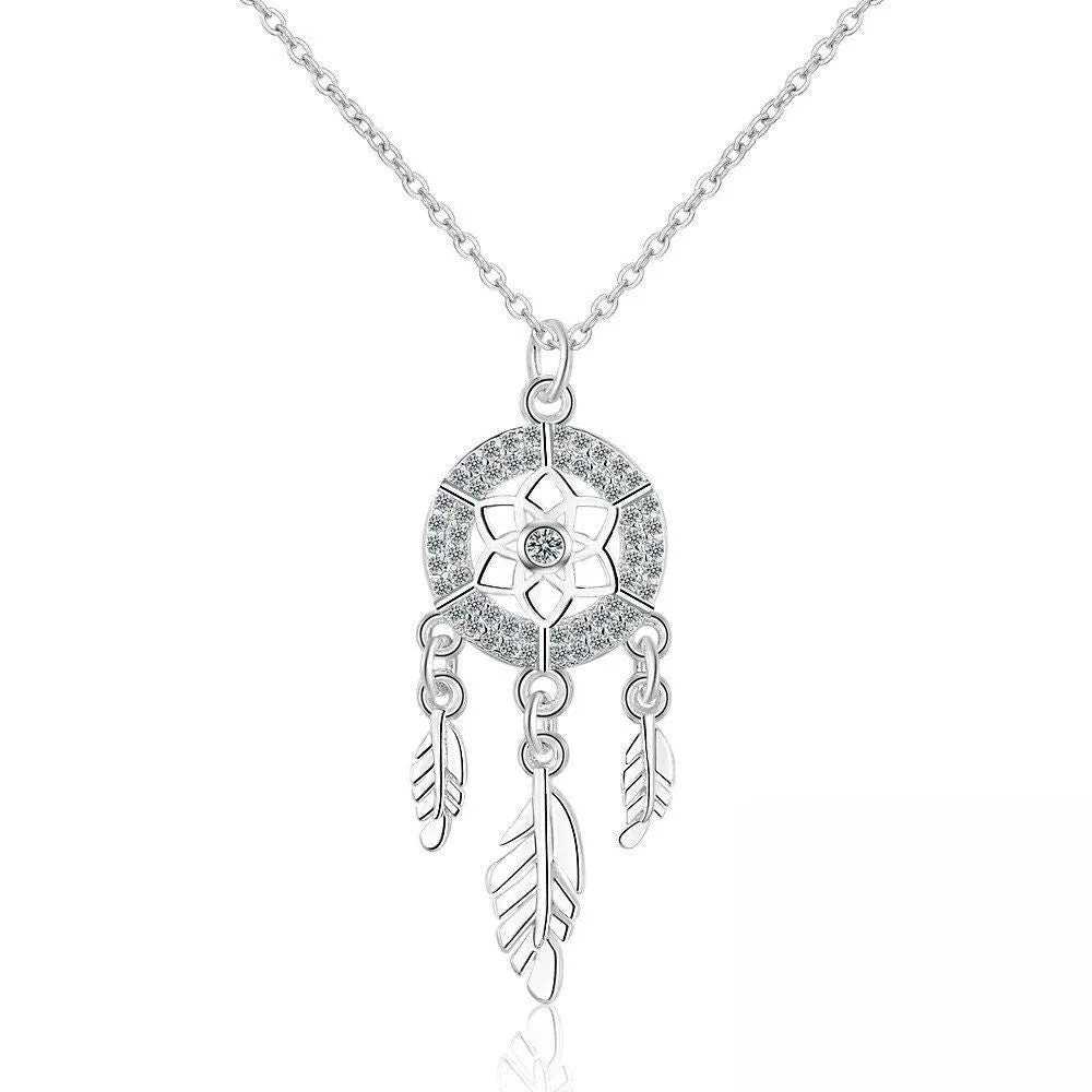 Sterling Silver Dream Catcher Pendant Necklace