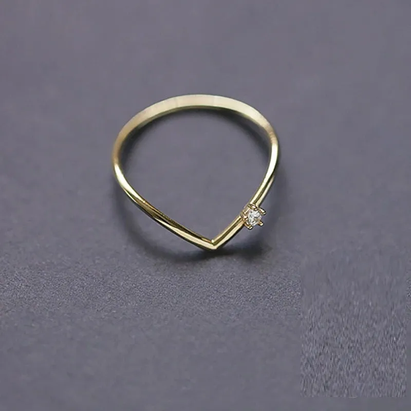 Sterling Silver Gold Plated V-Shaped Ring For Women