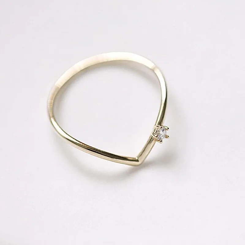 Sterling Silver Gold Plated V-Shaped Ring For Women