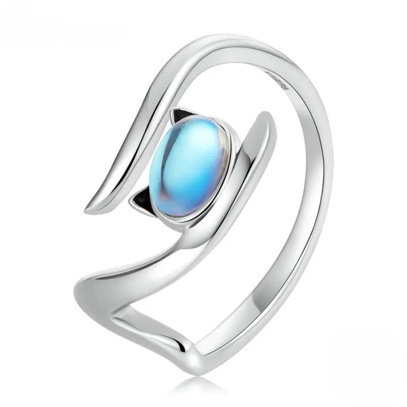 Sterling Silver Moonstone Open Ring For Women