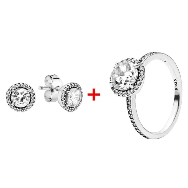 Sterling Zircon Silver Sparkling Ring & Earring For Women