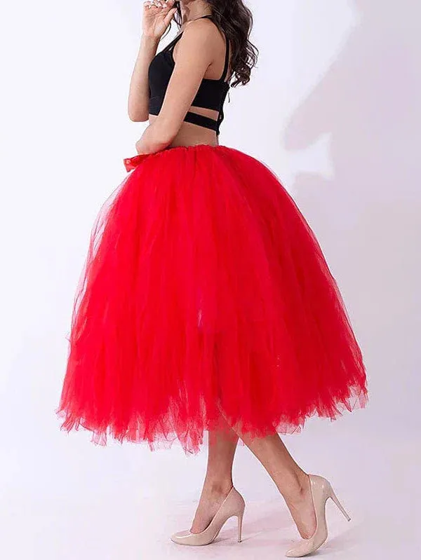 Tulle Midi Skirt for Women in Black, White, Red, and Purple - One-Size Midi Skirt for Spring and Summer