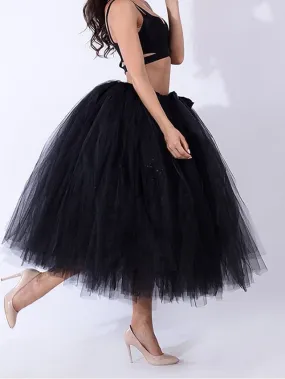 Tulle Midi Skirt for Women in Black, White, Red, and Purple - One-Size Midi Skirt for Spring and Summer