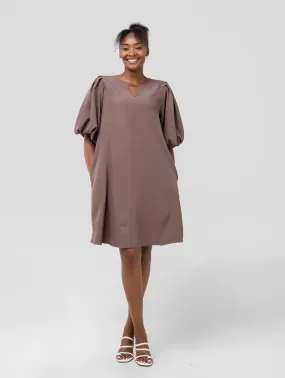 Vivo Esna Puff Sleeve Tent Dress - Dark Taupe