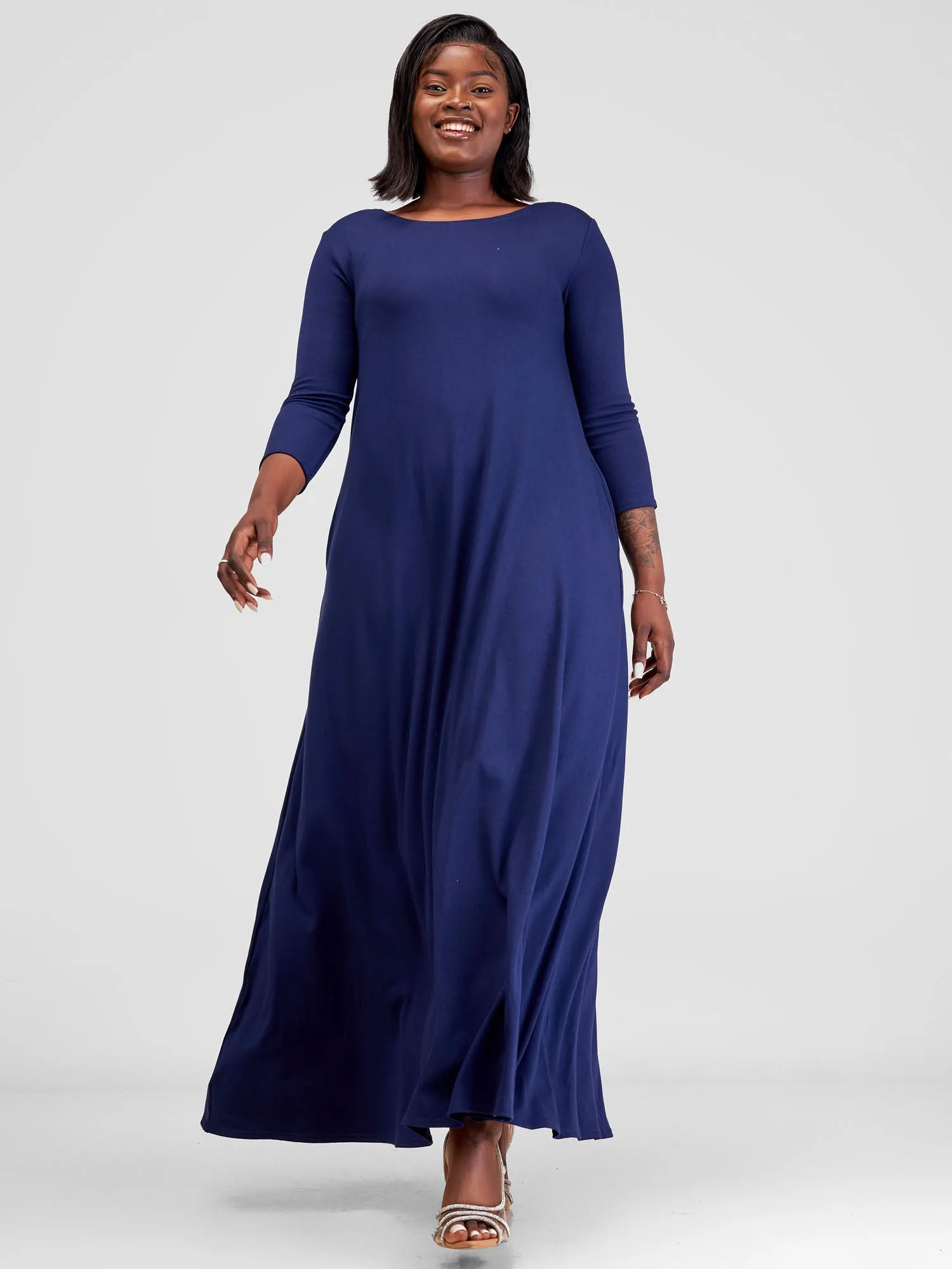 Vivo Leila 3/4 Sleeve Tent Maxi Dress - Navy Blue