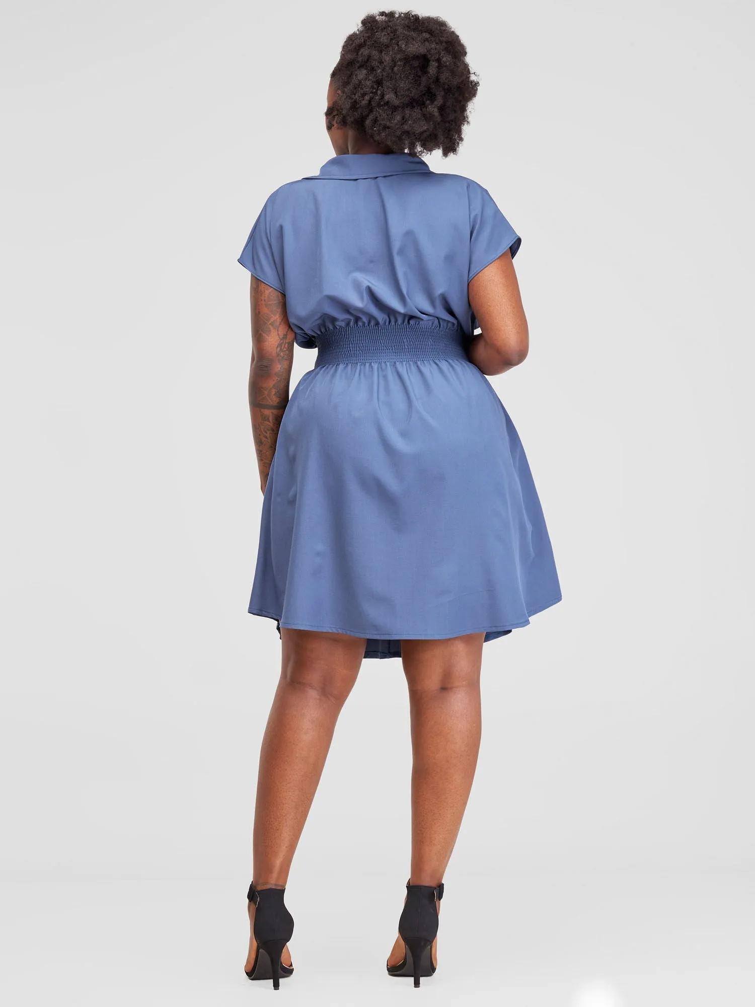 Vivo Zena Shirred Waist Shirt Dress - Blue