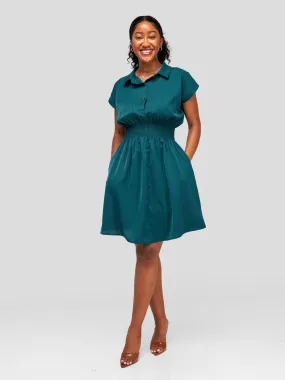 Vivo Zena Shirred Waist Shirt Dress - Dark Green