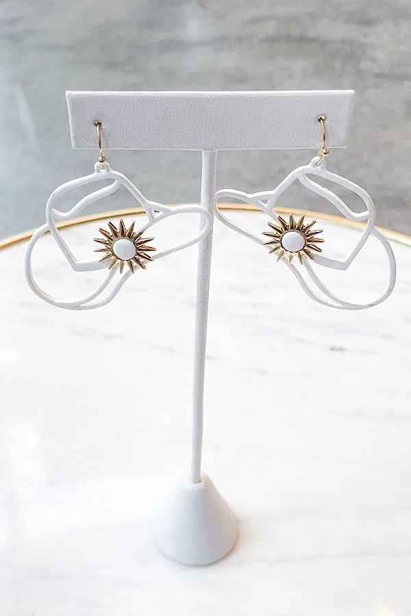 White Sun Cowboy Hat Earrings