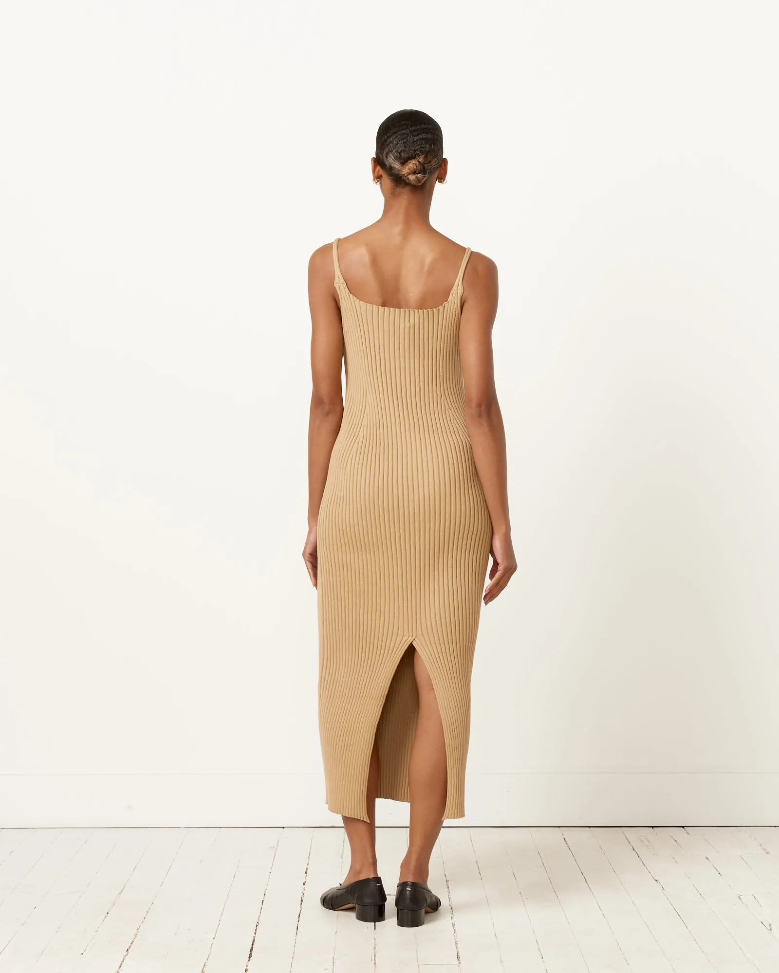 Wide Rib Knit Dress in Beige