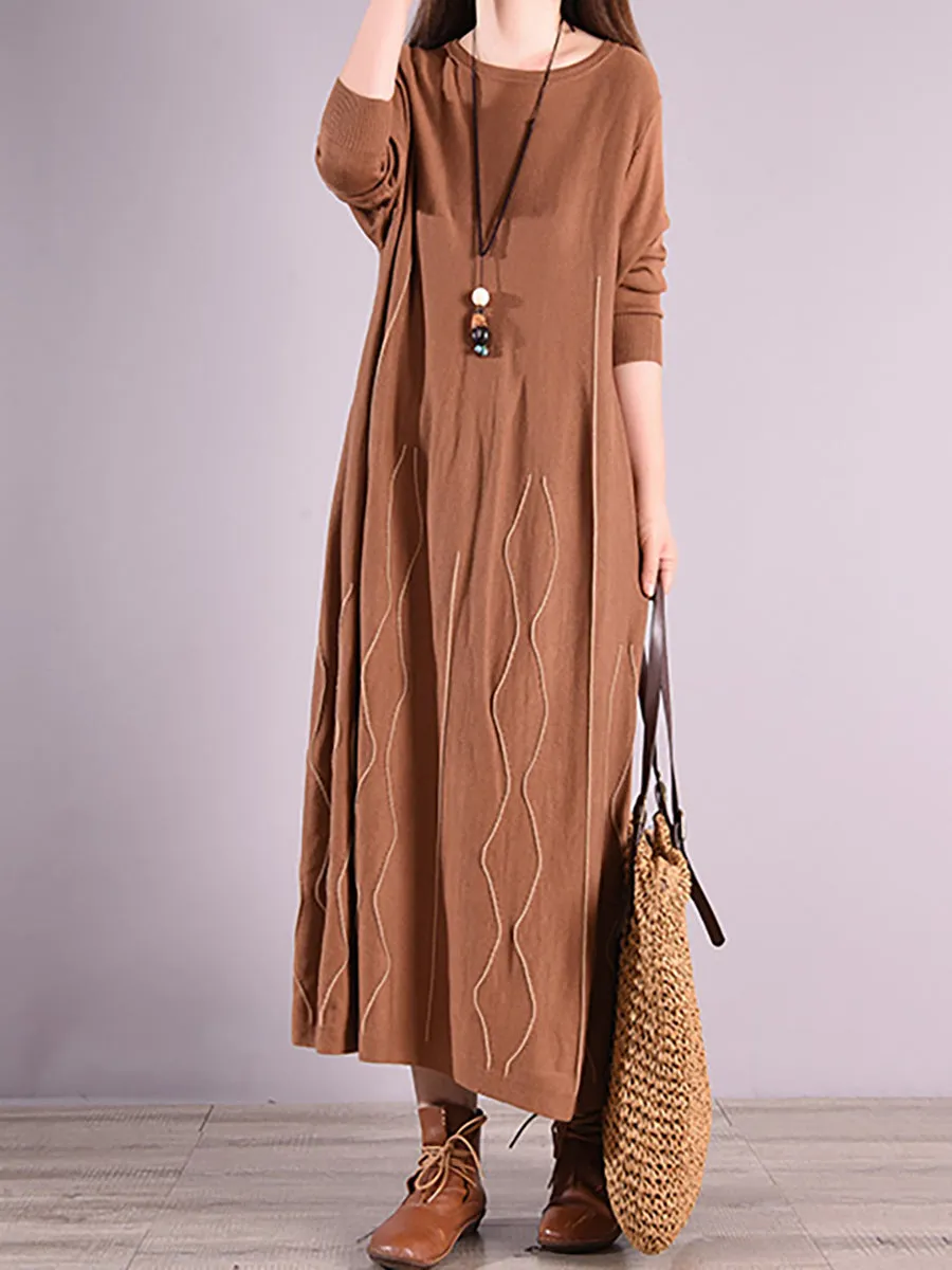 Women Autumn O-Neck Solid Color Sweater Dress