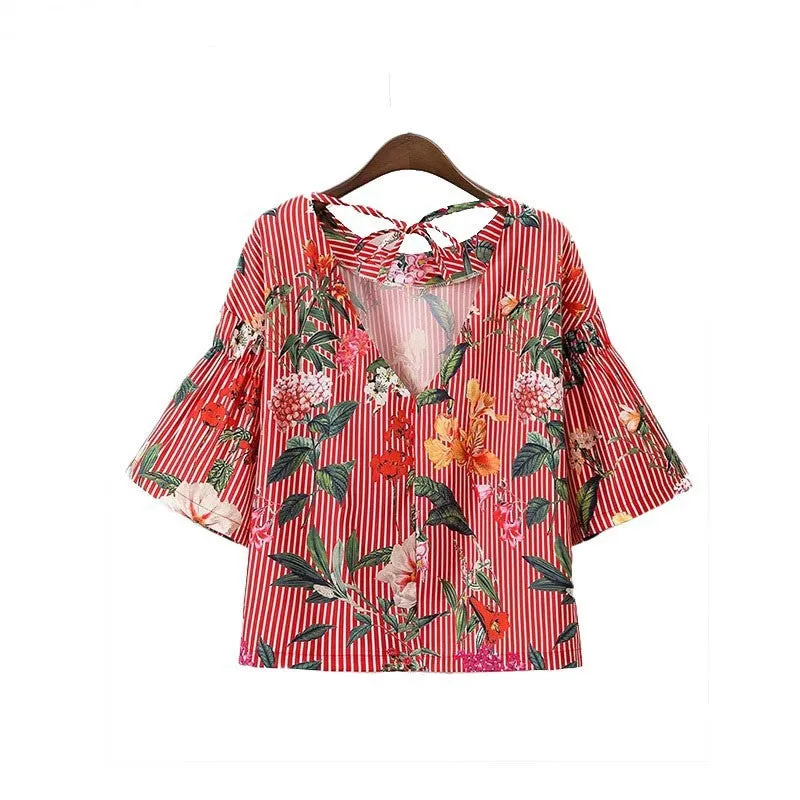 Women Back Tie Floral Top