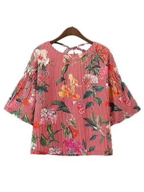 Women Back Tie Floral Top