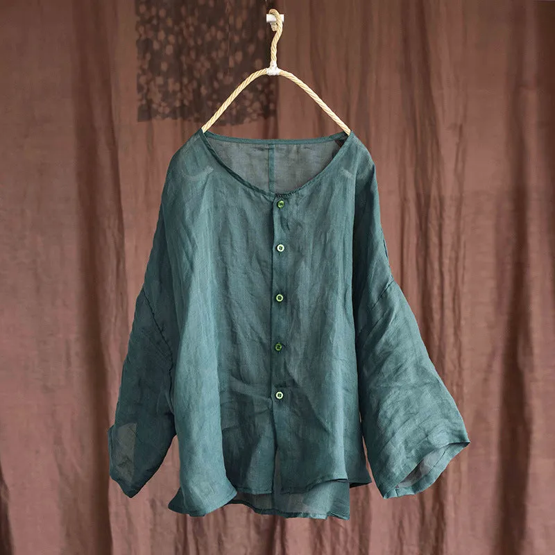 Women Loose Autumn Retro Linen Blouse