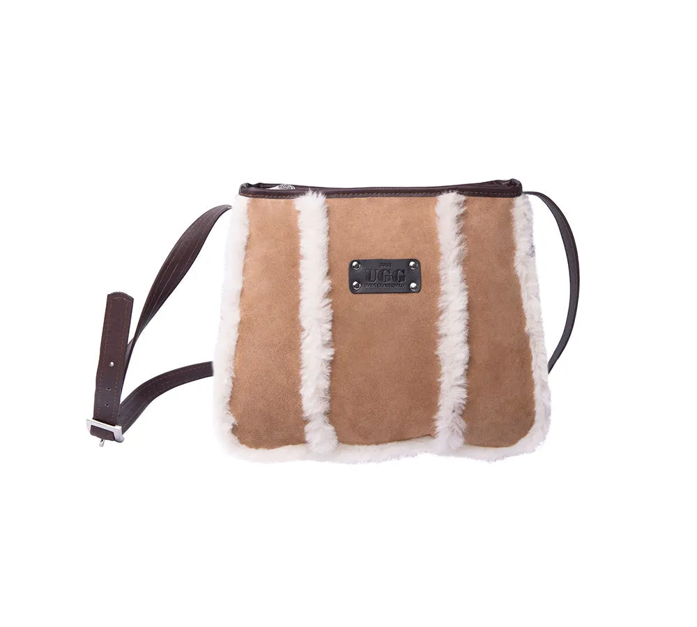 Women Sheepskin Wool Zip Shearling Lined Over Shoulder Bag