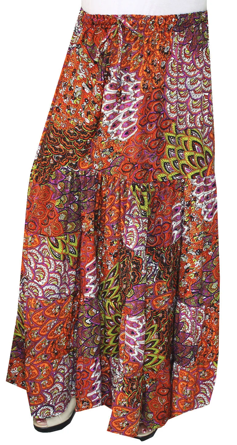 Womens Printed Long  Indian Skirt India Apparel (Orange)