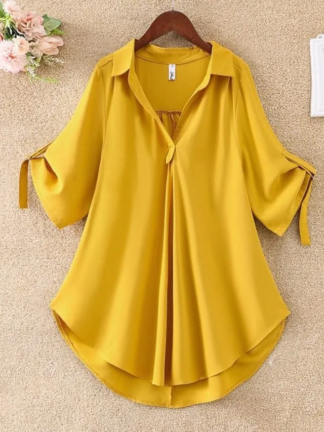 Women's Versatile Solid Color Half Sleeve Shirt Blouse