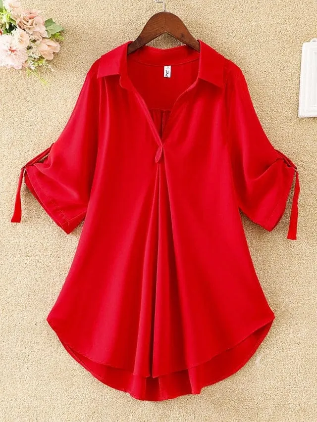 Women's Versatile Solid Color Half Sleeve Shirt Blouse